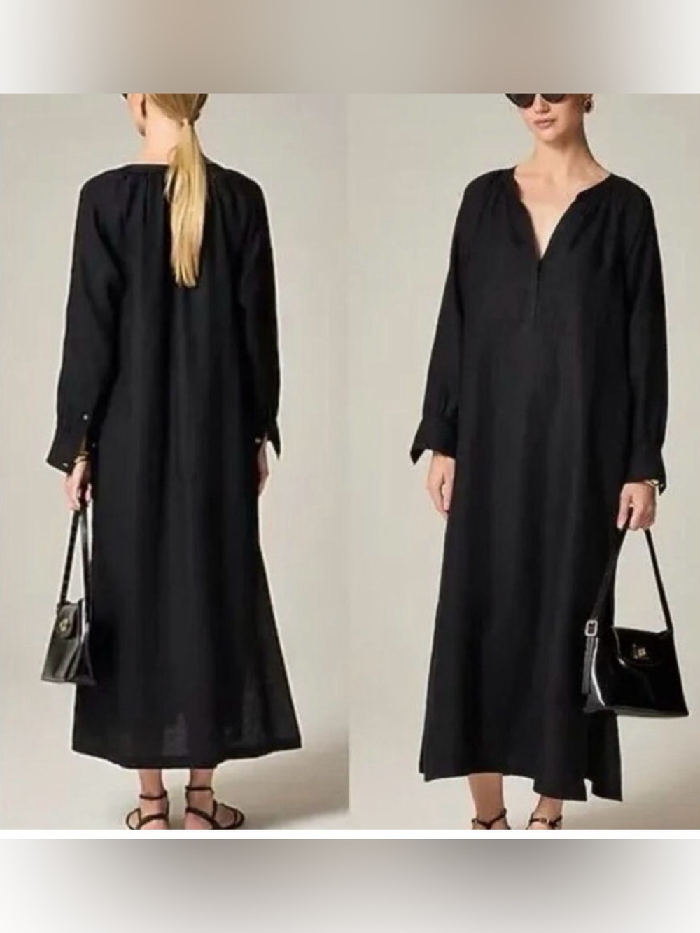 J Crew Black linen cabana  long dress large
